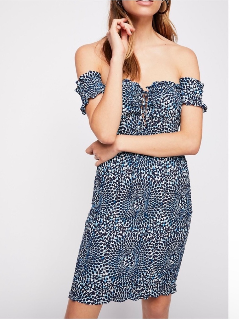 Free people Off-Shoulder Blue Patterned Summer Dress